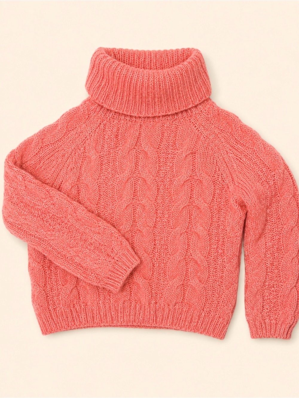 Turtleneck Cropped Cable Knit Sweater - Coral